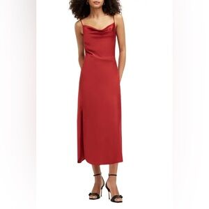 Red Satin Cowl Neck Slit Dress Size 8